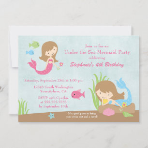 Invitación Bajo el mar, la fiesta de cumpleaños de la sirena 