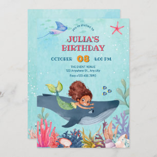Invitación Bajo el mar, la pequeña sirena y el cumpleaños de 