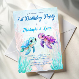 Invitación Bajo el mar la tortuga acuática es el cumpleaños d