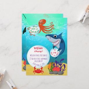 Invitación Bajo el mar, los animales invitan a una fiesta de
