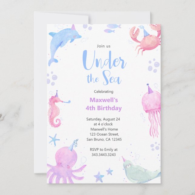Invitación Bajo el mar Los Niños Cumpleaños (Anverso)