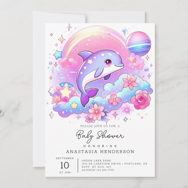 Invitación Bajo el mar Majestic Dolphin Baby (Anverso)