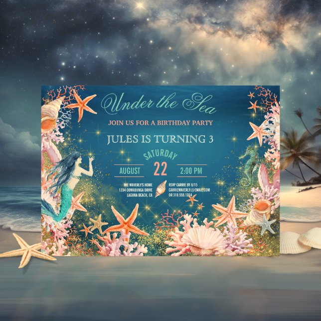 Invitación Bajo el Mar Mermaid Seashells Cumpleaños (Subido por el creador)