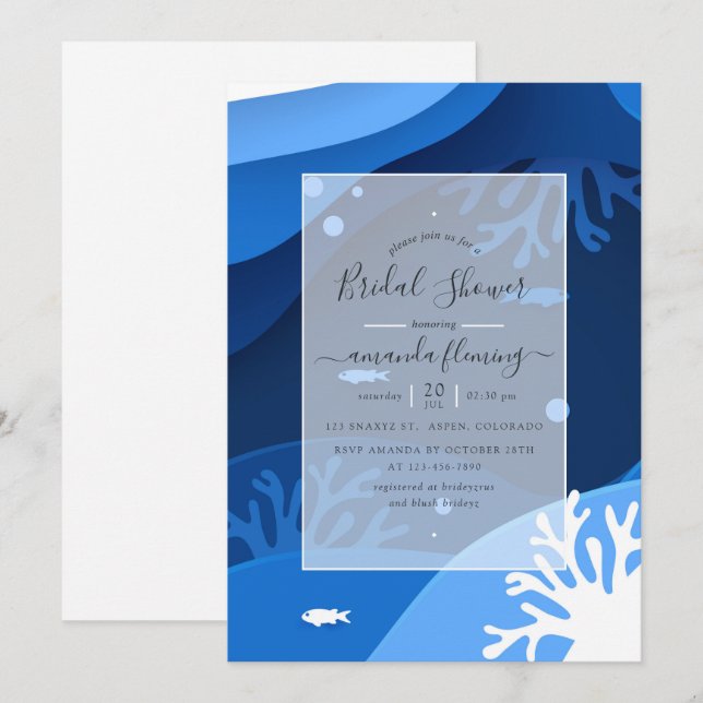 Invitación Bajo el mar Nautical Bridal Shower Invitation (Anverso / Reverso)
