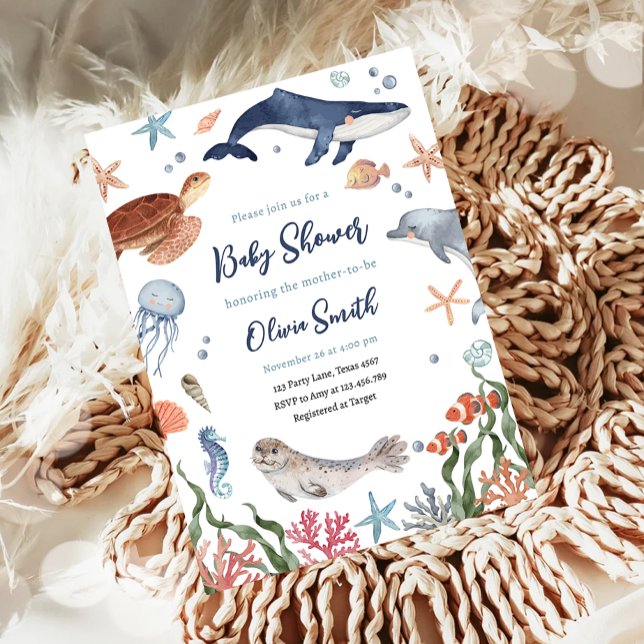 Invitación Bajo el mar Nautical Sea Animals Baby Shower (Subido por el creador)