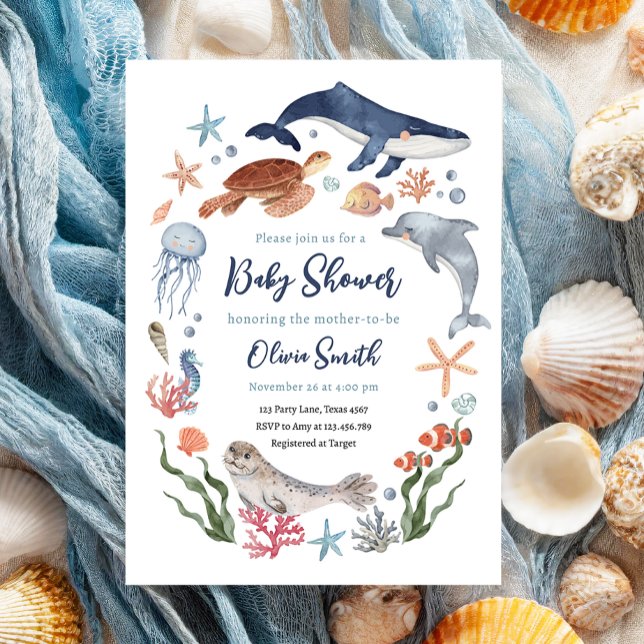 Invitación Bajo el mar Nautical Sea Animals Baby Shower (Subido por el creador)