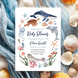 Invitación Bajo el mar Nautical Sea Animals Baby Shower