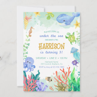 Invitación Bajo el mar Nautical Whale Turtle Birthday
