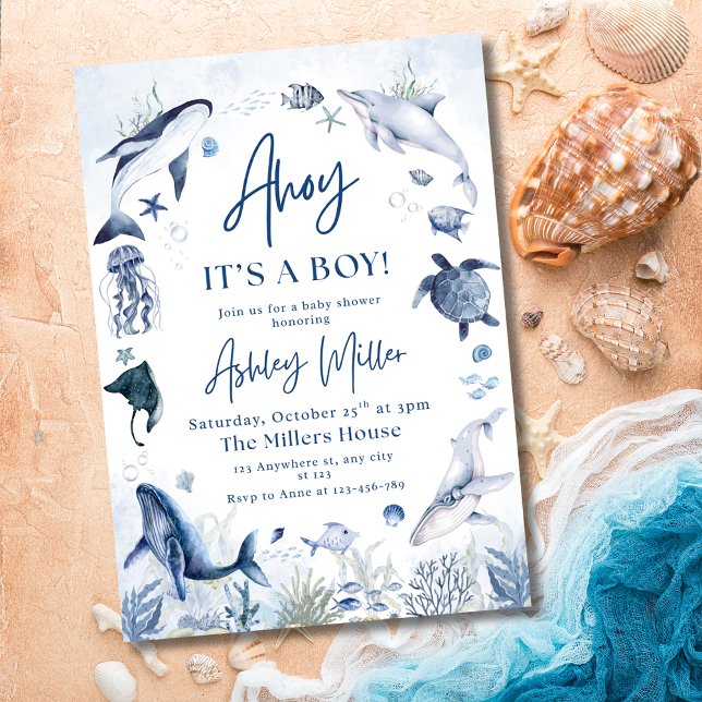 Invitación Bajo el mar Náutico Ahoy es un niño Baby Shower (Subido por el creador)