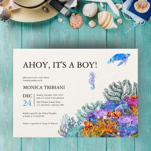 Invitación Bajo el mar Niño Náutico Baby Shower Modern Invi (Subido por el creador)