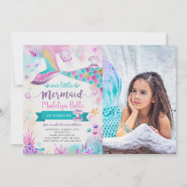 Invitación Bajo el mar, nuestra pequeña sirena foto de cumple