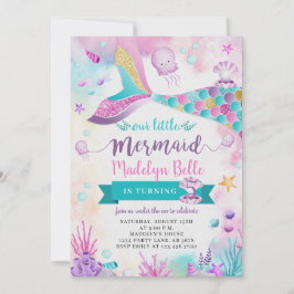 Invitación Bajo el mar, nuestro cumpleaños de sirena