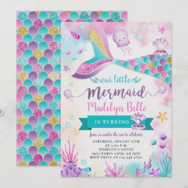 Invitación Bajo el mar, nuestro cumpleaños de sirena