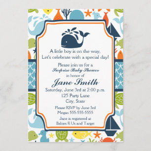 Invitación Bajo el mar, Ocean Animals Baby Shower