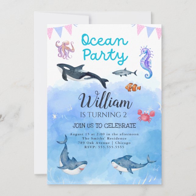 Invitación Bajo el mar Ocean Kids Birthday Party Invitation (Anverso)