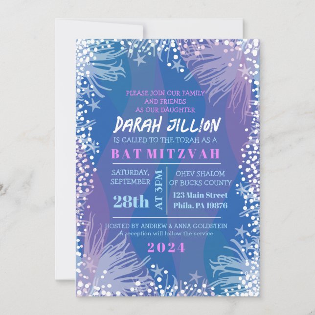 Invitación BAJO EL MAR Ocean Water Bat Mitzvah (Anverso)