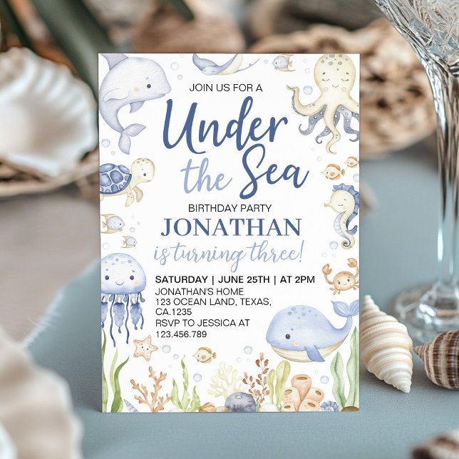 Invitación Bajo el mar Océano Azul Animales Niños Cumpleaños (Subido por el creador)