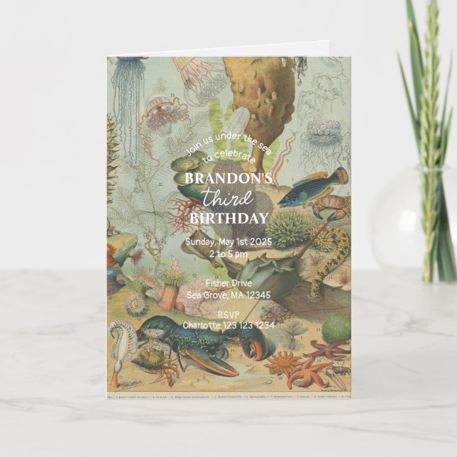 Invitación Bajo el mar Océano Mar Retro Cumpleaños de los Ani (Anverso)