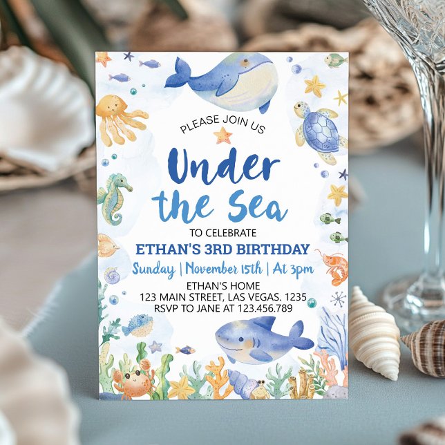 Invitación Bajo el mar Océano marino Animales Cumpleaños (Subido por el creador)