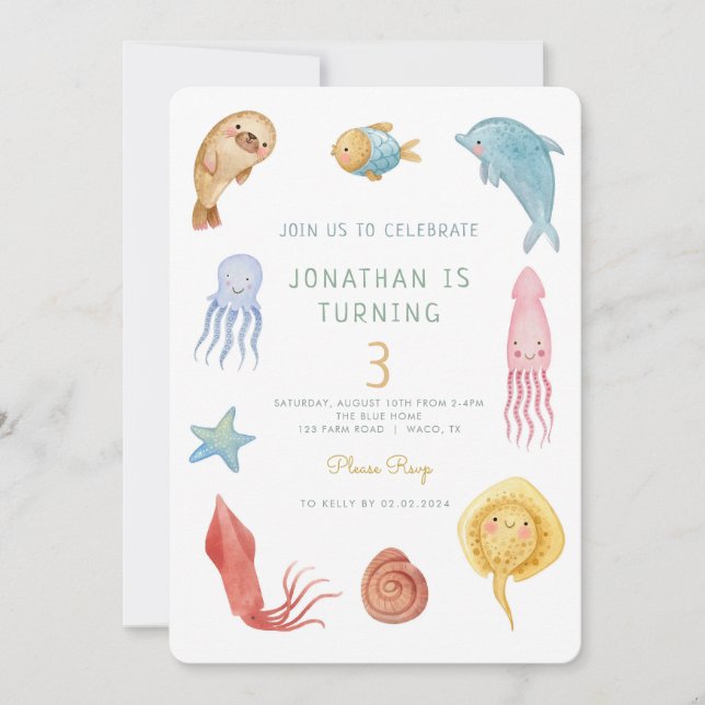 Invitación Bajo el mar Océanos animales marinos Cumpleaños de (Anverso)