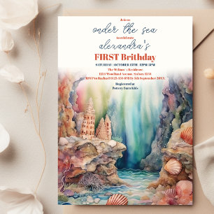 Invitación Bajo el mar Océanos los animales cumplen 1° cumple