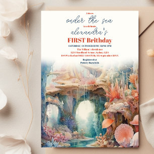 Invitación Bajo el mar Océanos los animales cumplen 1° cumple