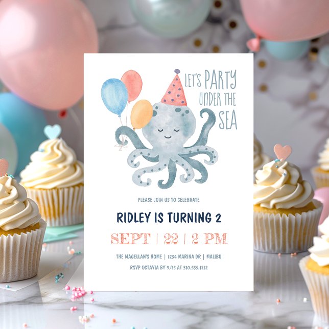Invitación Bajo el mar Octopus Watercolor Party Birthday (Subido por el creador)