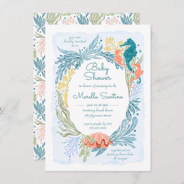 Invitación Bajo el mar Olas oceánicas Chicas de mellizos de m (Anverso / Reverso)