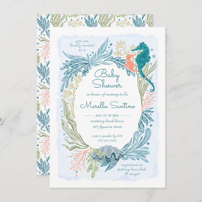 Invitación Bajo el mar Olas oceánicas Niña Hija Hija Hija Hij (Anverso / Reverso)