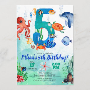 Invitación bajo el mar para quinto cumpleaños