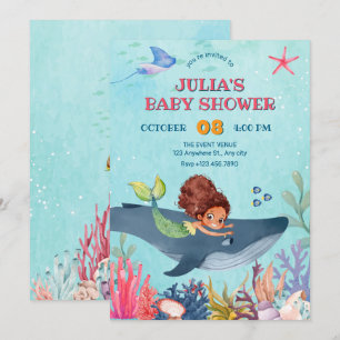 Invitación Bajo el mar, pequeña sirena y una pequeña ducha de