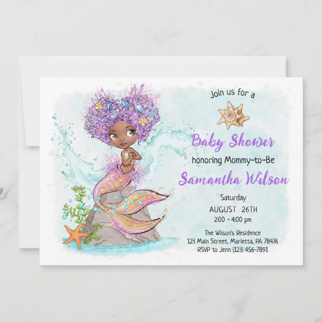 Invitación Bajo el mar Pequeña Sirenita Baby Shower (Anverso)