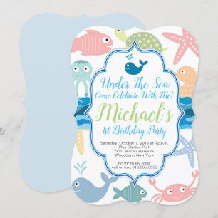 Invitación Bajo el mar Pescado de primer cumpleaños,