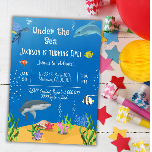 Invitación Bajo el mar, pez tiburón de ballena de quinto cump