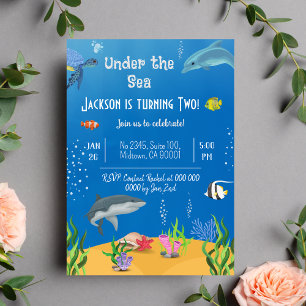 Invitación Bajo el mar, pez tiburón de ballena de segundo cum
