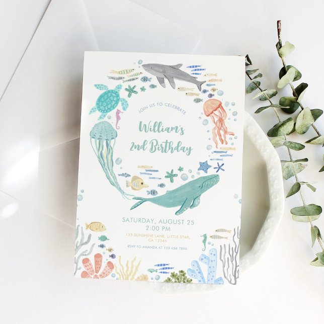 Invitación Bajo el Mar Segundo Cumpleaños (Subido por el creador)