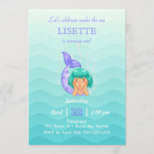 Invitación Bajo el Mar Sirena Burbujas Niña