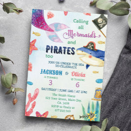 Invitación Bajo El Mar Sirenas Y Piratas Cumpleaños