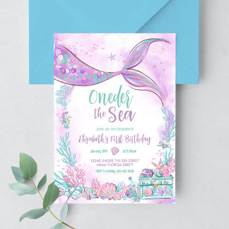 Invitación Bajo el Mar Sirenita Primero Cumpleaños 1