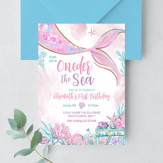 Invitación Bajo el Mar Sirenita Primero Cumpleaños 1