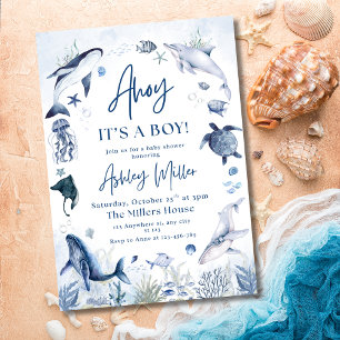 Invitación Bajo el Mar Tema Náutico de Niño para Baby Shower 