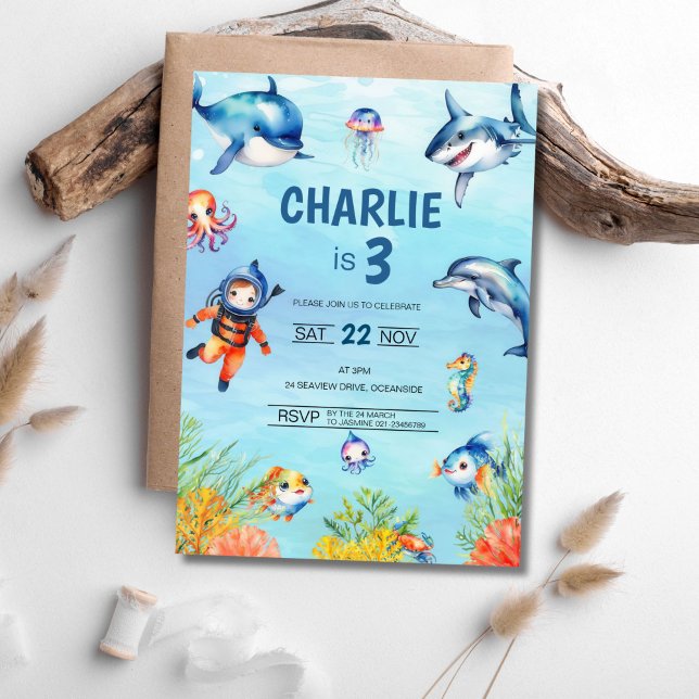Invitación Bajo el mar, tercer cumpleaños (Subido por el creador)