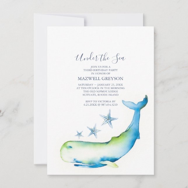 Invitación Bajo el mar, tercer Fiesta de cumpleaños (Anverso)