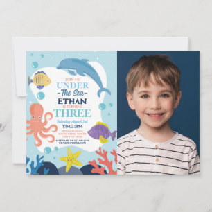 Invitación Bajo el mar TRES Delfines Oceánicos Octopus 3 Foto