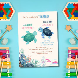 Invitación Bajo el Mar Turtle Ocean Joint Birthday