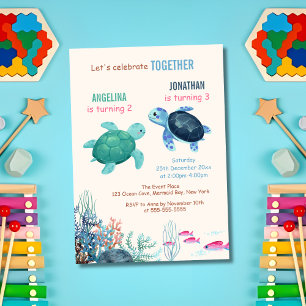 Invitación Bajo el Mar Turtle Ocean Joint Birthday