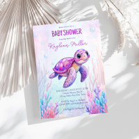 Bajo el mar, una bella tortuga morada rosa ducha d