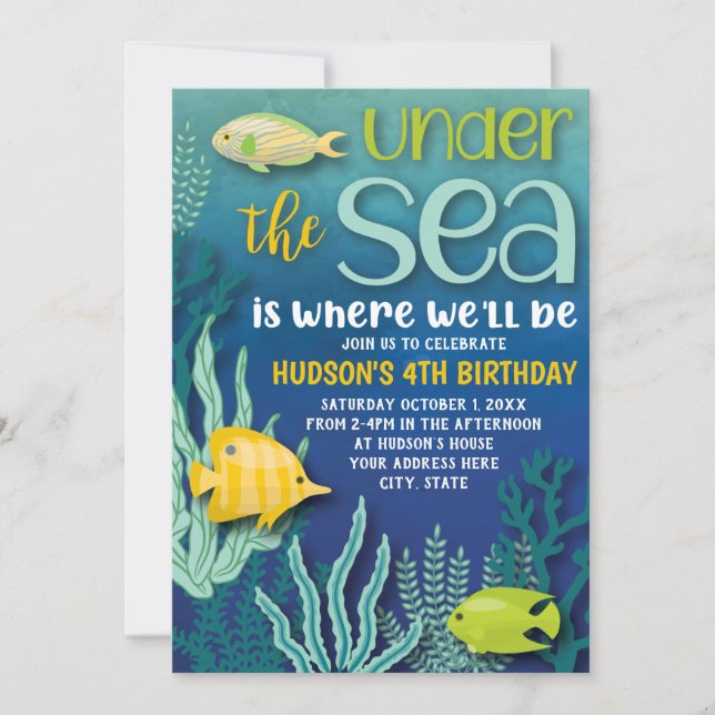 Invitación Bajo el mar Watercolor Ocean Birthday Party (Anverso)
