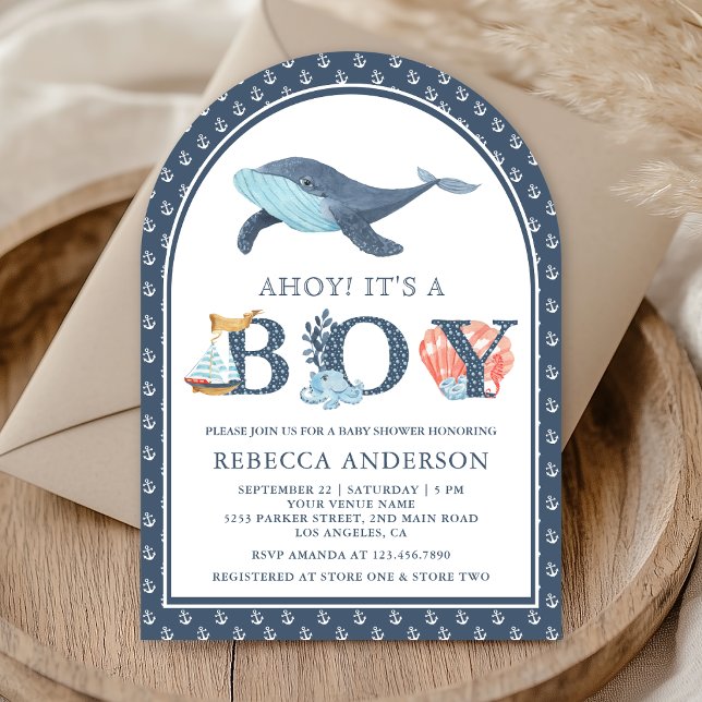 Invitación Bajo el mar Whale Nautical Arch Baby Shower (Subido por el creador)