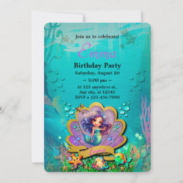 Invitación Bajo el mar y la sirena Fiesta Chica de cumpleaños